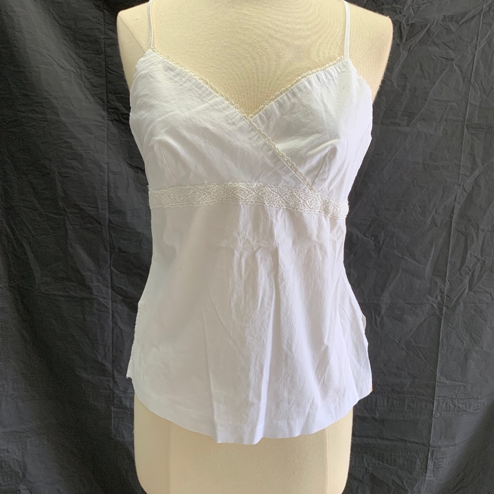 Women Lace Trim V-Neck Cami Top- White